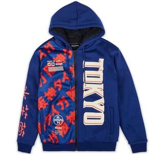 NEW Tokyo Japan Fleece Lined Hoodie-Mens SMALL-Blue,White, Red-Full Zip-Kanji